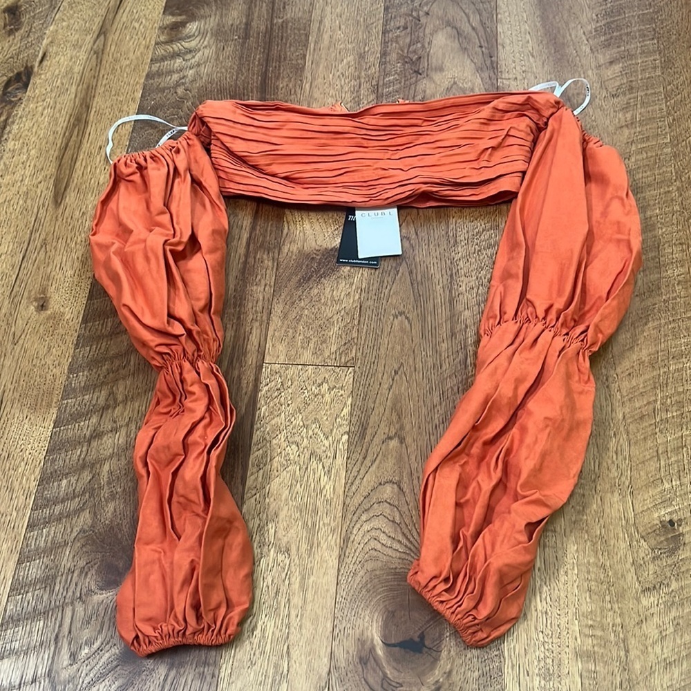 NWT Club L Woman’s Terracotta Puff Sleeve Bardot Crop Top Size Us 6